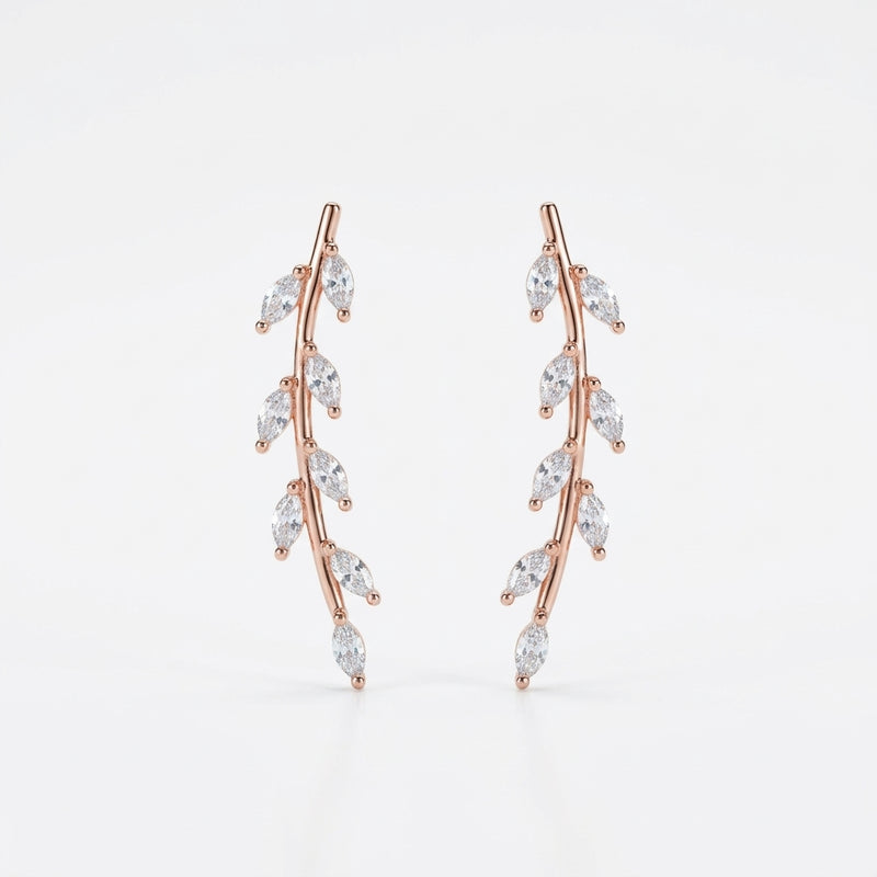 Leaf Drop Earrings - Rose Gold
