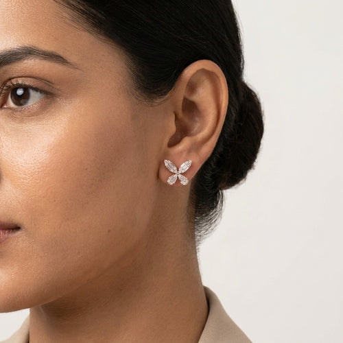 Rose Flutter Silver Stud Earrings