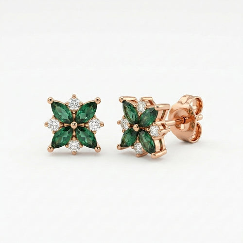 Emerald Bloom Silver Stud Earrings