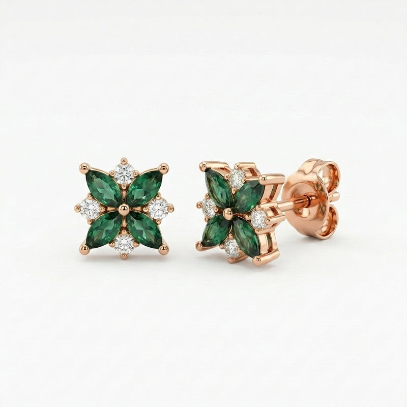 Emerald Bloom Silver Stud Earrings