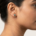 Emerald Bloom Silver Stud Earrings