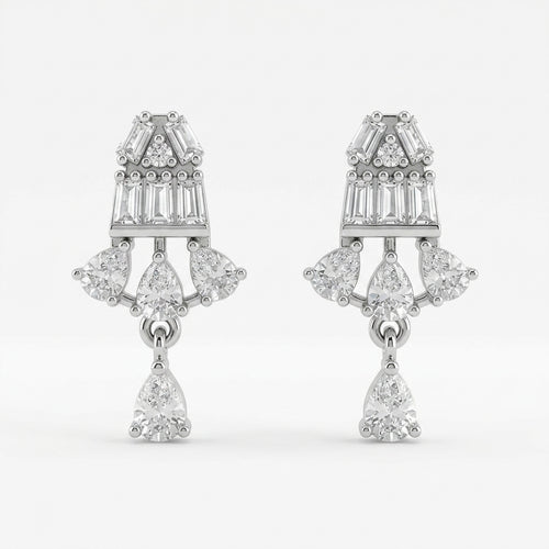 Crystal Cascade Silver Drop Earrings