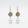 Golden Bloom Pearl Drop Silver Earrings