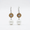 Golden Bloom Pearl Drop Silver Earrings