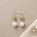 Golden Bloom Pearl Drop Silver Earrings