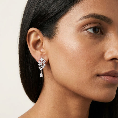 Celestial Edge Silver Drop Earrings