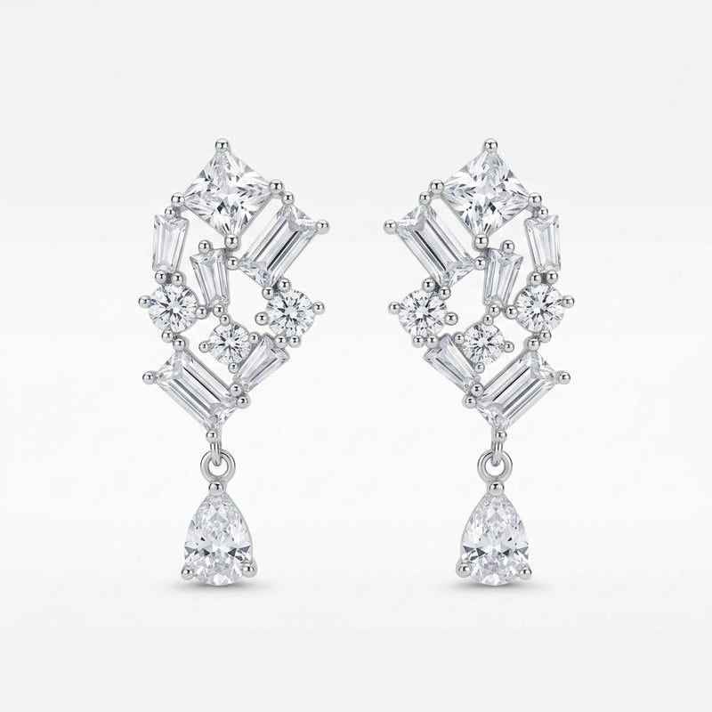 Celestial Edge Silver Drop Earrings